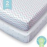 Crib Sheets Set - 2 Pack BLUE - Fitted, Soft Jersey Cotton Crib Mattress Sheet - Baby Bedding in Blue Chevron & Cross Pattern by Ziggy Baby - Best Baby Shower Gift for Boys, Girls, Unisex