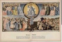 Fra Angelico's "The Last Judgement", Here all the souls ever born into the world, reunited with their bodies, face the perfect justice of Christ as God; either they join the blessed and the saints in heaven or depart into hell forever. The line above roughly quotes the prophet Joel: "Let the peoples come up to the valley of Jehoshaphat: for there will I sit to judge all." And Matthew: "He shall sit upon the throne of his glory and shall judge the good and the bad." The words of Christ, as given by Matthew, are quoted below: "Come, ye blessed of my Father, inherit the kingdom ..." and "Depart from me, ye cursed, into everlasting fire ...." At right among the figures of the saints who sit at the left of God's throne is the Virgin Mary; beside her sits Peter. ..... 1946 LIFE Magazine Picture, A3709A.