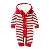 ベビー服 ロンパース 長袖 カバーオール 綿 女の子 可愛い ストライプ 冬 厚手 暖かい お出かけ 男の子 ベビースーツ (74cm、レッド)
