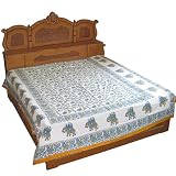 Elephant Bed Sheet for Bedroom Handmade Floral Block Print Queen Size from India ~ DakshCraft