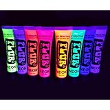 Neon Face and Body Paint Set of (8) .50oz Tubes UV Blacklight Reactive- Water-based Fluorescent Glow Black Light