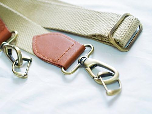 Wide 4cm,cream Color New Strong Clip with Brown Leather Cotton Tote Bag Strap for Bag Repair Long 110cm, Free Pig Handmade