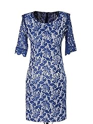 Round Neck Vintage Lace Polyester Elbow Length Sleeves Evening Dress 