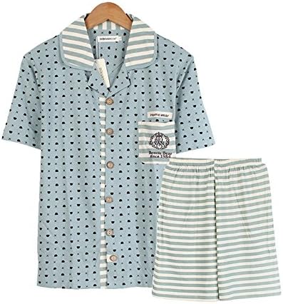Mingxin Couple's Men's Pure Cotton Summer Sleepwear Pyjamas Set Shirt Shorts