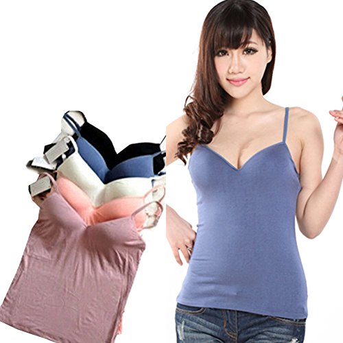 COOLOMG Woman Ladies Adjustable Strap Built In Padded Bra Tank Top Camisole Vest