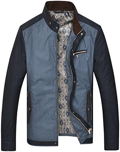 BDLANG Men's Business Loose Stand Collar Fit Front Button Jacket Coats M Blue