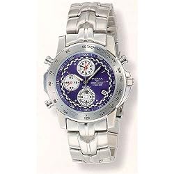 YEMA by Seiko of France Men's RALLYGRAF Silver-tone Chronograph Watch with Blue Dial. Model:YM0311
