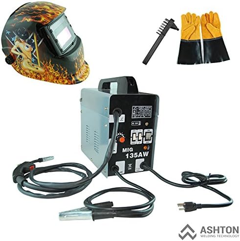 Commercial 115v Mig 130 135 Amp Automatic Feed Flux Core Gasless Welder Mig-135aw Helmet AWT-FG5 Kit