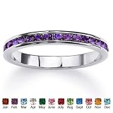 Birthstone Sterling Silver Eternity Band- February- Simulated Amethyst