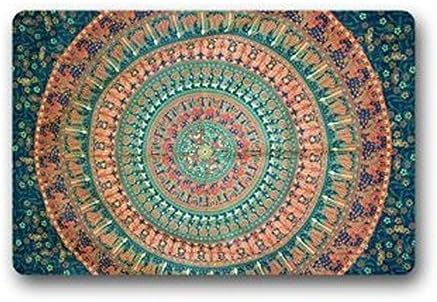 Our Iris Sunshine Hippie Mandala Decorative Door Mat Indoor/Outdoor Gate Rug Non-woven Fabric Non Slip 23.6(L) x 15.7(W)