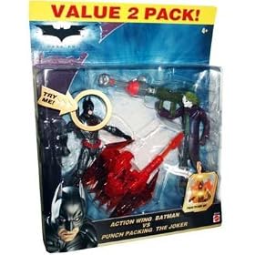 The Dark Knight - 2008 - Action Wing Batman vs Punch Packing The Joker - Value 2 Pack - Batman Chest Plate Lights Up - Limited Edition - Mint - Collectible