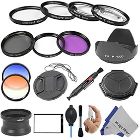 Essential Accessory Kit for PANASONIC Lumix DMC-LX5 & LEICA D-Lux 5 - Includes: Auto Lens Cap + Glass LCD Screen Protector + Lens Adapter Tube + Filter Kit (UV, Polarizer, Fluorescent) + Macro Close-Up Set + Color Filter Kit (Warming, Blue) + Tulip Lens Hood + Center Pinch Lens Cap + Lens Cleaning K