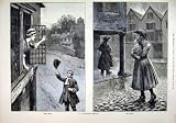 1886 VALENTINES MORNING WOMAN WINDOW ROMANCE RAIN