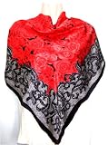 Red Rose Floral Print - Silk Shawl 43 x 43