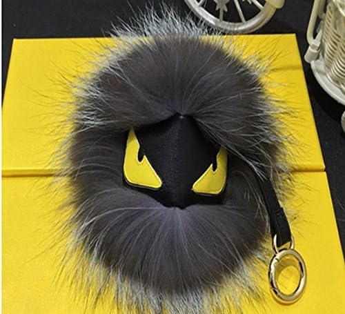BINNY Genuine Leather Raccoon Natural Fox Fur Little Monster Gold Plated Key Hook Handbag Cellphone Car Pendant Fox Black
