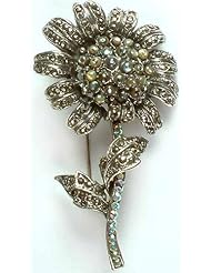 Swarovski Sun Flower Brooch with Marcasite - Sterling Silver