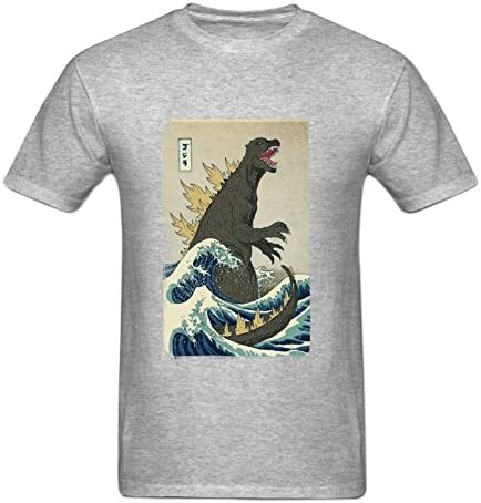 Aerdman Men's Fashion The Great Godzilla Off Kanagawa Sleevery T-Shirt S Grey