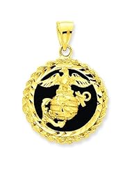 Genuine 10k Yellow Gold US Marine Corps Medal-Style Military Pendant on Black Onyx