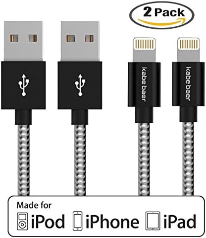 iPhone Charger,Kabe Baer 3.2ft Nylon Braided USB Sync and Charging Data Cable for Apple iPhone 6/6s/5/5S/5C/7, iPad 4, iPad Air 1/2, iPad Mini 1/2/3, iPod 5/ iPod Nano 7(2 Pack)