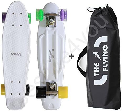 The Flying White Cruiser Completed Skateboard with Bag (Light 2ea Weel 2ea Multi-color Weel) 22" X 6"