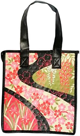ALOHA HAWAIIAN JAPANESE CHERRY BLOSSOM SAKURA TOTE BAG REUSABLE GIFT BAGS HAWAII LUAU PARTY GIFT SMALL 9X8X5.75 BABY SHOWER INSULATED LUNCH NON WOVEN RED