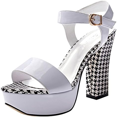 Summer Style Fashion Peep-toe Rough High Heel Leather Vamp Women Shoes(7 B(W) US, white)