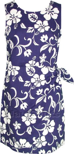 Sarong Dress - Women's Classic Hibiscus Mock Wrap Hawaiian Aloha A Line Side Tie Dress in Royal Blue - XL