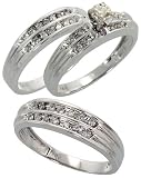 14k White Gold Trio 3-Piece His (6mm) & Hers (5mm; 5mm) Wedding Band Set, w/ 0.47 Carat Brilliant Cut Diamonds; (Men's Size 9 to 12; Ladies' Size 6 to 8)