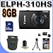 Canon PowerShot ELPH 310 HS 12.1 MP Digital Camera (Black) W/8GB SDHC Memory + USB Card Reader + Shock Proof Case w/Strap + Mini Tripod + Accessory Saver Bundle!