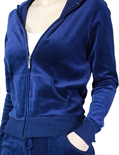 FandS-JO23019 Women's Fashion Hoodie Velour 2 piece Set (SMALL, NAVY-OP109)