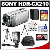 Sony Handycam HDR-CX210 8GB 1080p HD Video Camera Camcorder (Silver) with 32GB Card + LED Video Light + Battery + Tripod + Case + Accessory Kit