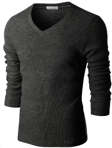 Doublju Mens V-Neck T-shirts with Long Sleeve
