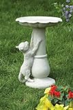 Birdbath with Hungry Cat Accent in Stone Finish