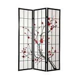 4 Panel Japanese Shoji Folding Privacy Floor Screen Room Divider Cherry Blossom