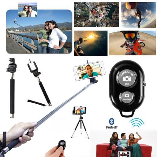 Extendable Camera Selfie Self Portrait Shooting Pole Adjustable Handheld Monopod Mount Holder for Iphone 5s 5c 5 4s 4 HTC One LG Sony Samsung Galaxy Mobile Cell Phone with Bluetooth Remote Camera Wireless Shutter