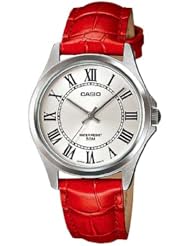 Casio #LTP1383L-4E1V Womens Standard Analog Red Leather Band Roman Dial Watch