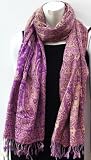 Pashmina Style Purple and Beige Scarf, Neck Wear, Wrap, Hand Woven Fabric, Sofa Throw, Cheap Gift