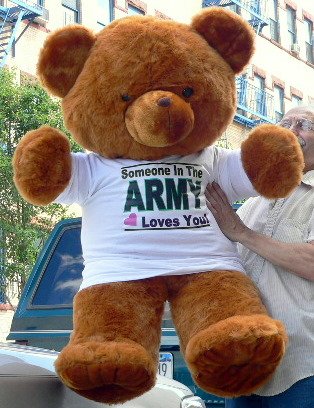 51sBNUq8Z7L JUMBO 4 FEET TALL BROWN TEDDY BEAR WEARING SOMEBODY IN THE ARMY LOVES YOU T SHIRT