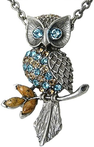 Pewter &amp; Swarovski Crystal Owl Pendant Necklace, Adjustable 39 to 42 inches