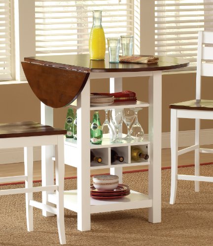Bernards Ridgewood Drop Leaf with Wine Rack Table, White and Mahogany Finish On Sale