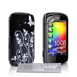 Yousave Accessories TM Schwarz Und Silber Schmetterling Blumen Harte IMD Schutzh�lle F�r Das HTC Explorer Mit Displayschutzfolie Und Graues Micr-Faser Poliertuchvon "Yousave"