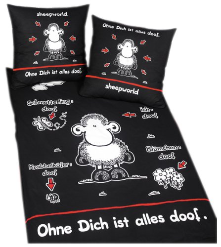Childrens Toyshop  Küche & Haushalt : Herding, 447320050 Bettwäsche Sheepworld "Ohne dich ist alles doof", schwarz ( Linon ), 80/80 + 135/200 cm