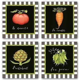 Les Pois, La Tomate, La Carotte, and L'Artichaut Set by Beth Logan 8"x8" Art Print Poster