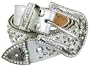 Crystal Rhinestone Studded Silver Leather Western Belt Size: Medium 32-36 Inches