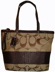 Coach Purse Handbag Signature Stripe Khaki Mahogany 42618