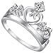 Women's 3 Stone Cubic Zirconia Princess Heart Crown Tiara CZ Band Wedding Cz Eternity Ring Silver