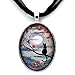 Black Cat in Silvery Moonlight Autumn Handmade Art Pendant