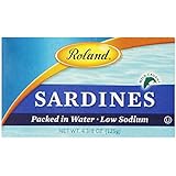 Roland Plain Sardines in Water, Low Sodium, No Oil Added, 4.375 Ounce Cans (Pack of 20)