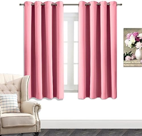 AmazonCurtains Two Panel of Weave Microfiber Grommet Top Window Drapes Balckout Curtains ( W 52 x L 63 Inch, Pink, excluding Rod )