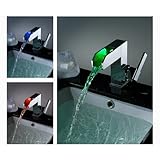 IMAGE OF Single Handle Waterfall Bathroom Vanity Sink LED Faucet, Chrome